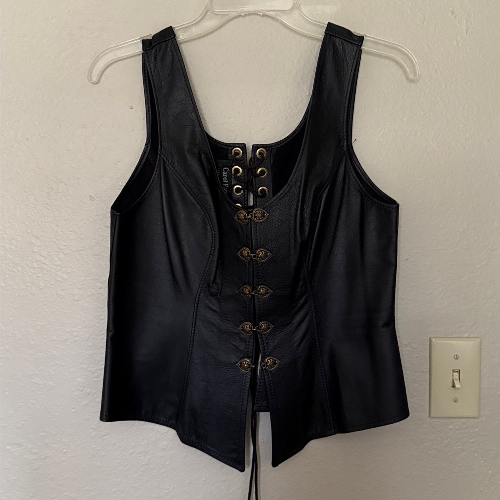 Handmade Black Lace-Up Leather Top